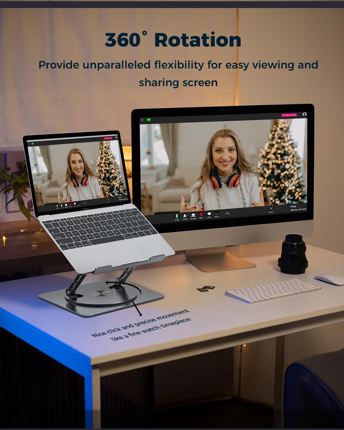 360° Rotating Laptop Stand For Desk | Adjustable  Foldable Portable Aluminum Riser Compatible With Macbook & All Laptops 10-16 Inch Gray