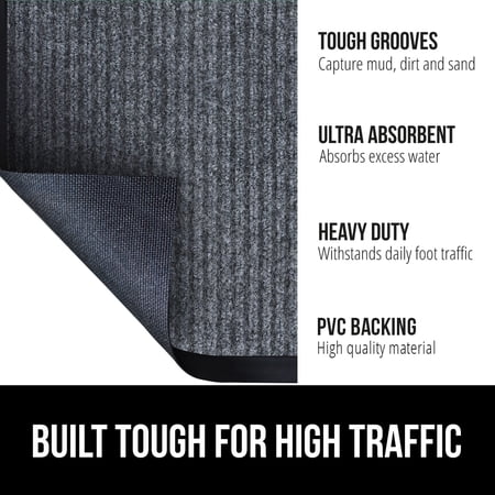 GORILLA GRIP Door Mat, Waterproof, Traffic Guard Commercial Office Doormat, 35x23, Gray