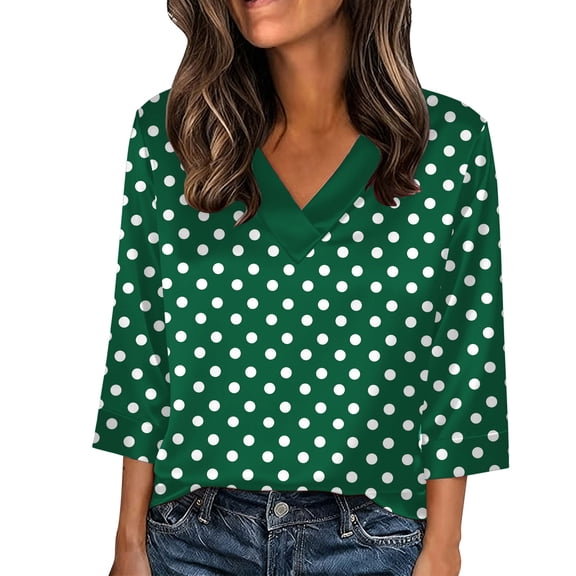 Gnshining Summer T-Shirt for Women Plus Size Pullover Blouse 3/4 Sleeve Casual Tunic Tops Print Going Out Tops V-Neck Sweatshirts