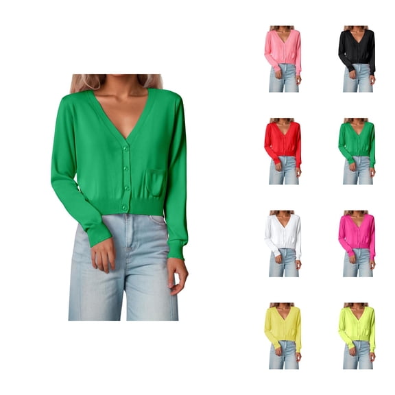 Women's Lightweight Knit Cardigan Long Sleeve Short V Neck Open Front Sweater Casual Wear With Pockets For Spring Fall Winter Cardigan Sweaters for Women