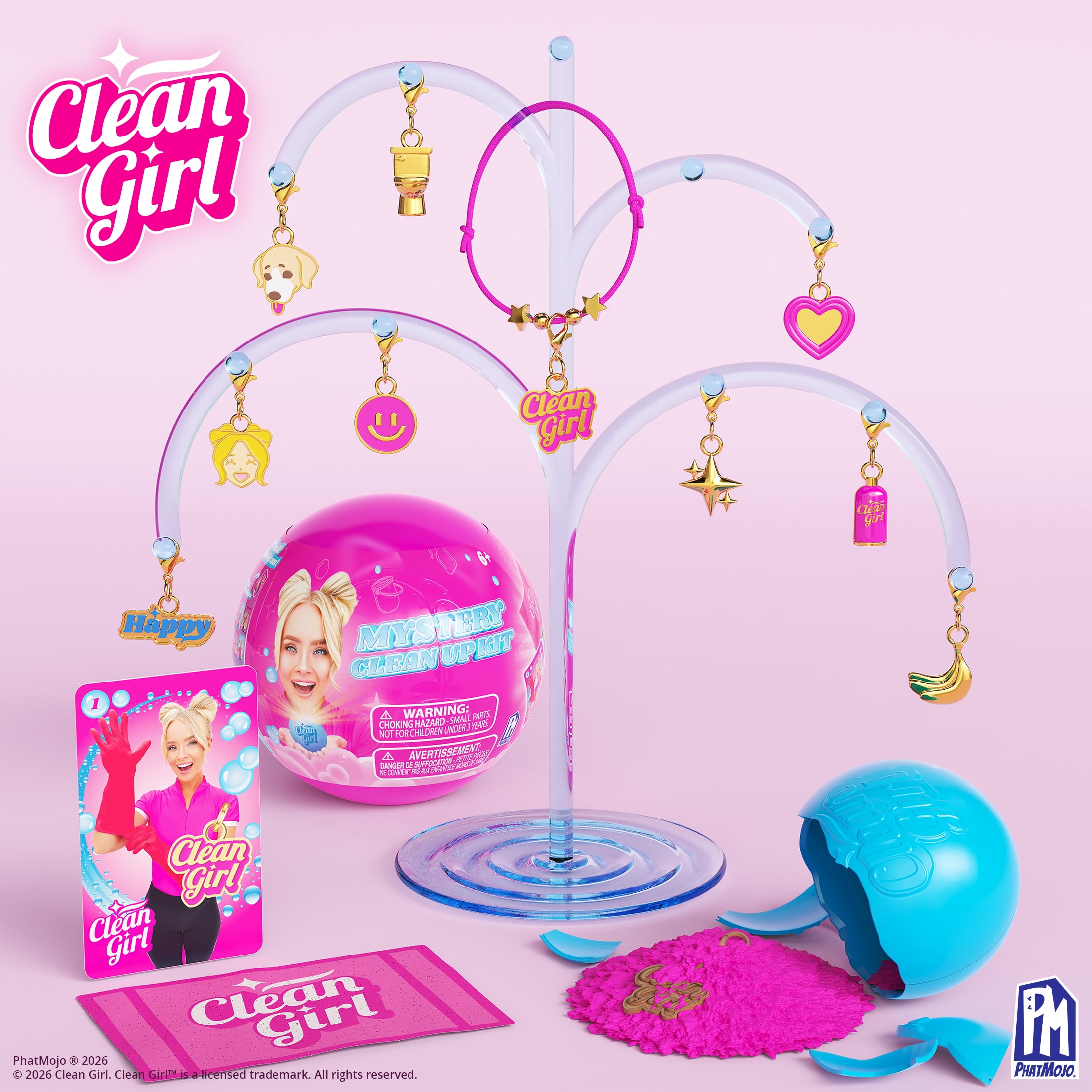 Clean Girl  Mystery Clean Up Kit  Series 1  Mini Surprise Sphere Bundle Sand, Charm Bracelet, Jewelry, Collectible Trading Card and QR Code Reveal - Officially Licensed Toy by PhatMojo