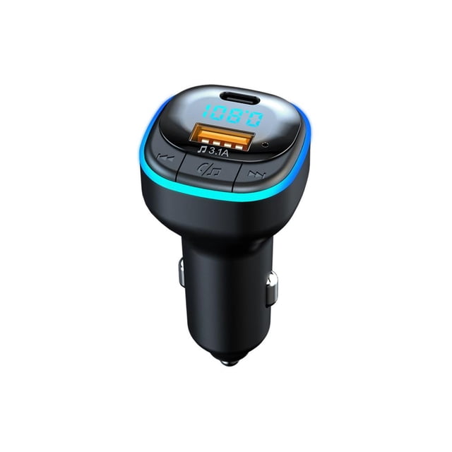 Feltree Multi-Functional Car Charger, FM Transmitter, Radio Adapter, Bluetooth 5.0 Music Player, with Hands- Call, USB Interface and Type-C Interface