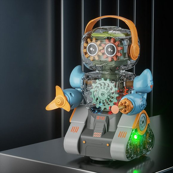 SUTENGDA Robot Rotating Gears Light Up Transparent Sensory Car Toy for Kids Bump and Go Toy with Colorful Moving Gears Music and LED Effects Fun Educational Toy for Kids Great Birthd