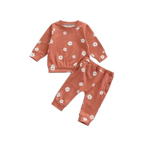 

IZhansean Newborn Infant Baby Girls Clothes Flower Print Long Sleeve T shrits Pants Autumn Spring Outfits Pink 12-18 Months