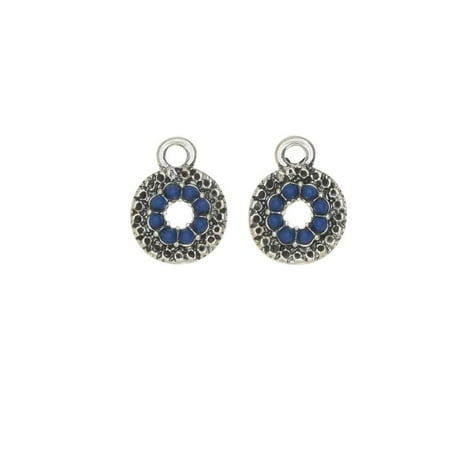 Antiqued Metal Coins Antique - Zola Elements Charm, Sky Blue Textured Coin 10x13mm, 2 Pieces, Antiqued Silver Tone