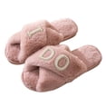 thumbnail image 2 of JUSLIO Womens Slippers Non Slip Flat Sole House Slippers Crisscross Cross Strap Fuzzy Plush Open Toe Slides Slippers Pink, 2 of 5