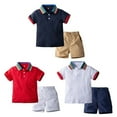 thumbnail image 2 of XBASW Toddler Baby Boys Gentleman Shirt Sets Kids Short Sleeve Button up Striped Collar T-Shirt Top+ Shorts Boys Casual Outfit 1-6Y, 2 of 9