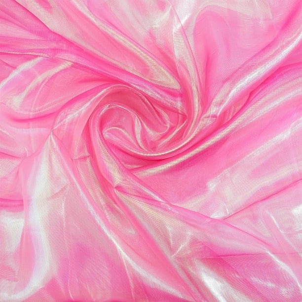 Tela iridiscente rosa de poliéster con encaje arcoíris mágico, holográfica, brillante, gasa transparente, organza degradada, 3,3 yardas y 59 pulgadas de ancho.