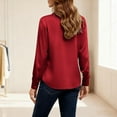 thumbnail image 6 of Lenpel Button down Shirts for Women Long Sleeve V Neck Collared Pleated Curved Hem Satin Silk Blouses Business Casual Tops(Red,Large), 6 of 7