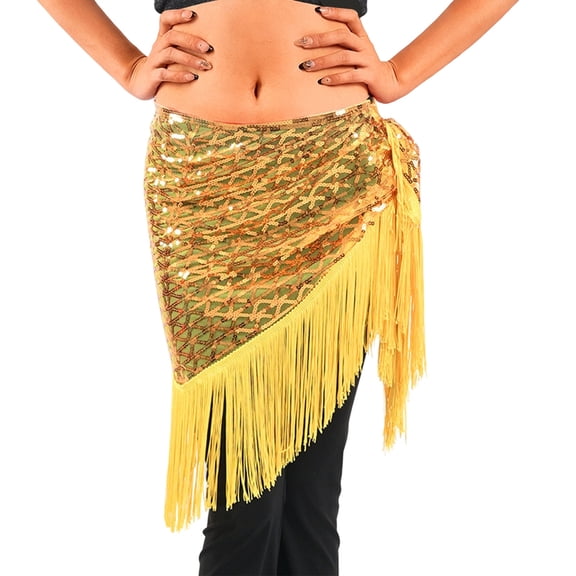 QHFBli Women's Sparkly Fringed Wrap Skirt, Tie Side Sequins Tassel Scarf Waist Towel for Belly Dance Festival Rave Party