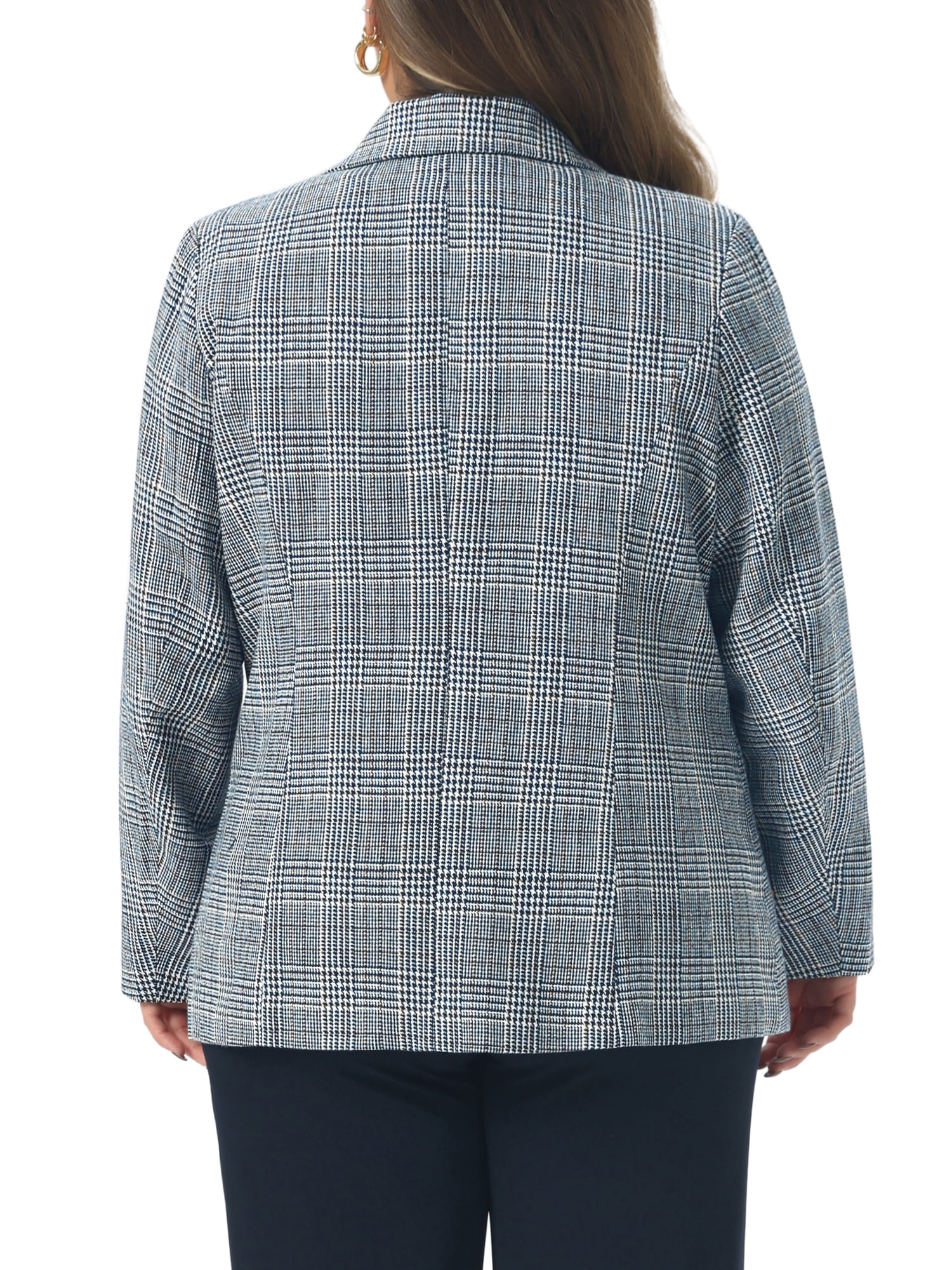 DARING DIVA Women's Plus Plaid Notched Lapel Business Blazer Jackets 2X Dark Blue