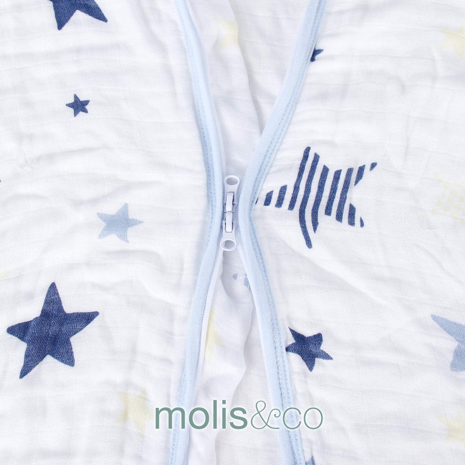 Molis & co Premium Muslin Sleeping Bag and Sack Newborn, Super Soft and  Light Wearable Blanket ,Unisex Star Print in Blue and Beige 0-6 Months  31.5 0.5 TOG 