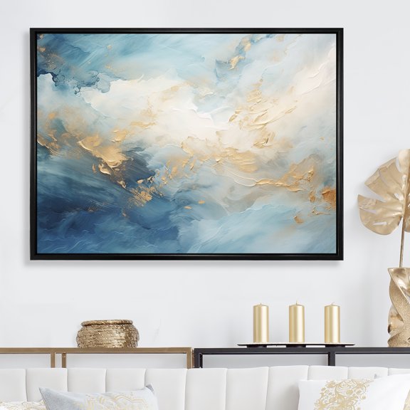 Designart "Gold And White Marble Geode" Abstract Marble Floater Framed Canvas Prints