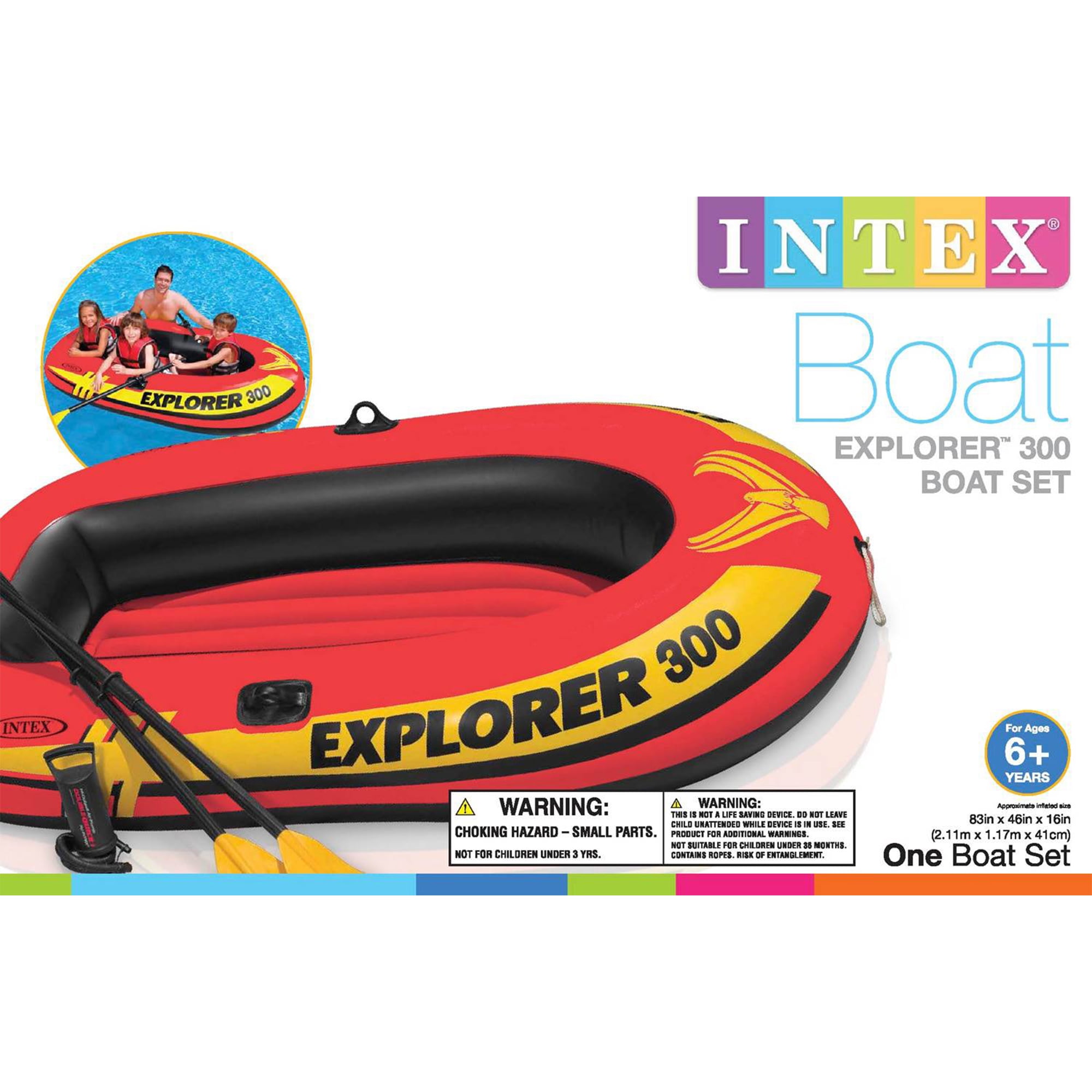 Boat 300 & Compact 3 Inflatable Fishing Explorer Raft Intex Person Oars Pump with