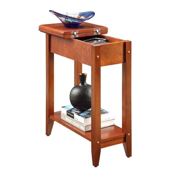 FurniFact Flip-Top Wood End Table with Hidden Storage and Shelf, Brown Finish 24-inch High