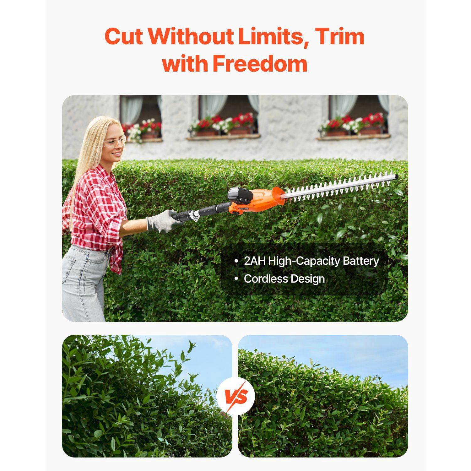 Electric Hedge Trimmer 20V Cordless with 20 Inch Blade 1200 RPM 5 Angle Adjustable Extendable Pole 62 to 78 Ft for High Branch Yard Garden