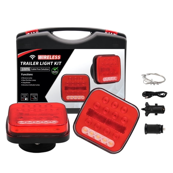 Magnetic Wireless Trailer Lights Kit, Led Wireless Tail Lights for Trailer, IP67 Waterproof Tow Light with Powerful Suction Base, Tail, Towing, Brake, Turn Signal for Trucks, SUVs, Boat, Camper, RV