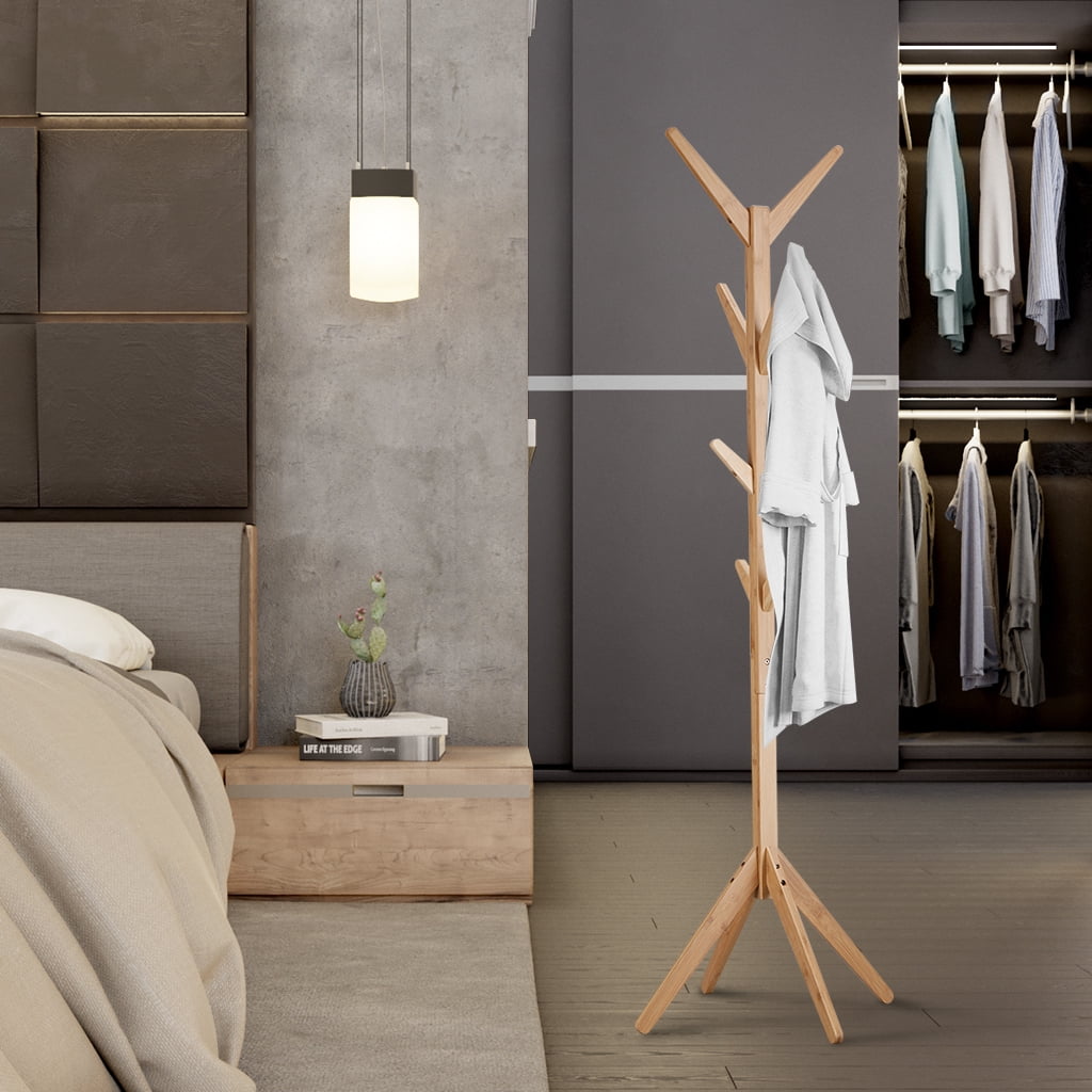 Deluxe Wooden Coat Rack Tree,Free Standing Bamboo TreeShaped Display