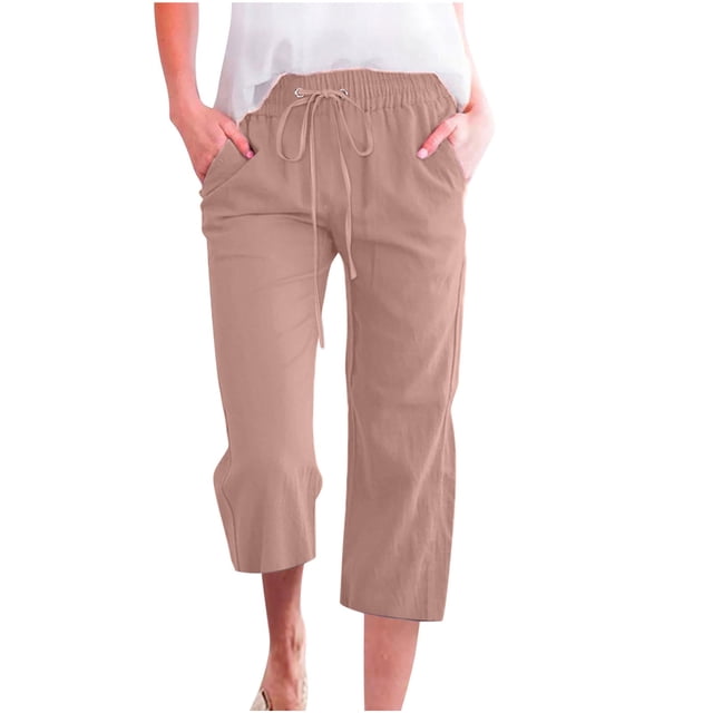 aidice Pantalons Capri pour Femmes Coton Lin Ajustement Décontracté Léger Pantalons d'Été Raccourcis Poches