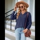 thumbnail image 5 of Blusas de Larga con Cuello en V para Mujer, Blusas Casuales Tipo Jersey, Blusas Holgadas y Elegantes, Blusas Tipo Túnica para Otoño. Azul Marino S, 5 of 10