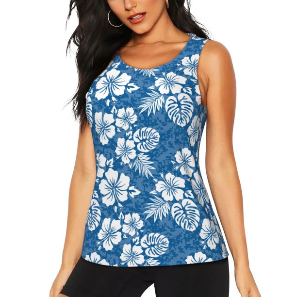 Fotbe Leaves And Flowers Blusas Sin Mangas para Mujer – Estilo Casual, Corte Suelto, Slim-Fit, Cuello Redondo Deportivo, Tops de Verano para Gimnasio y Yoga-Large