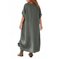 thumbnail image 3 of LWavelet Women's Plus Size Lounge Maxi Dress Long Sleeve Crew Neck Soft Comfy Casual Nightgown Dark Green 2XL, 3 of 4