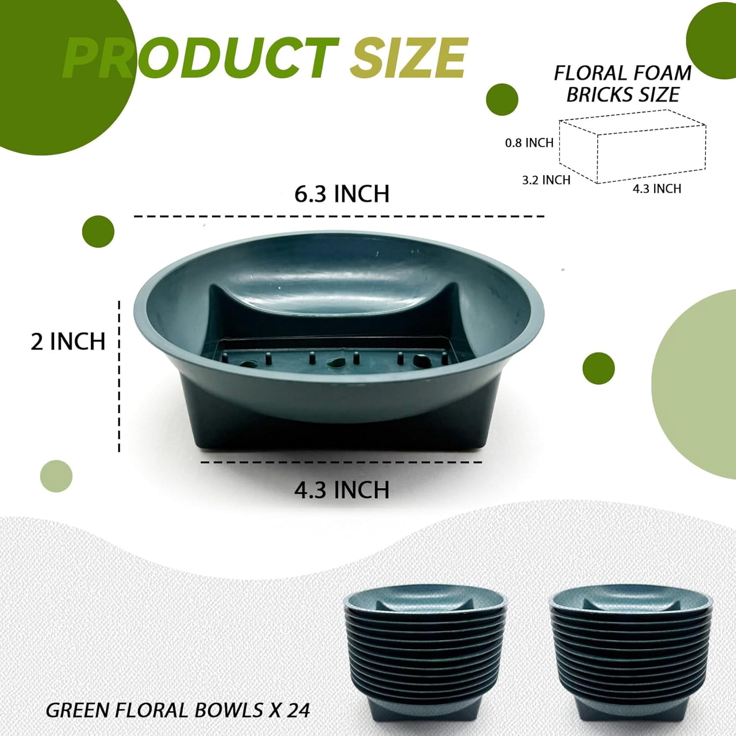 24 Pcs Floral Supplies Green Bowls for Flower Arrangements, Floral Arrangements Bowls, Florist Decorative Bowls for Holiday Wedding Fresh Flower Decoration Supplies