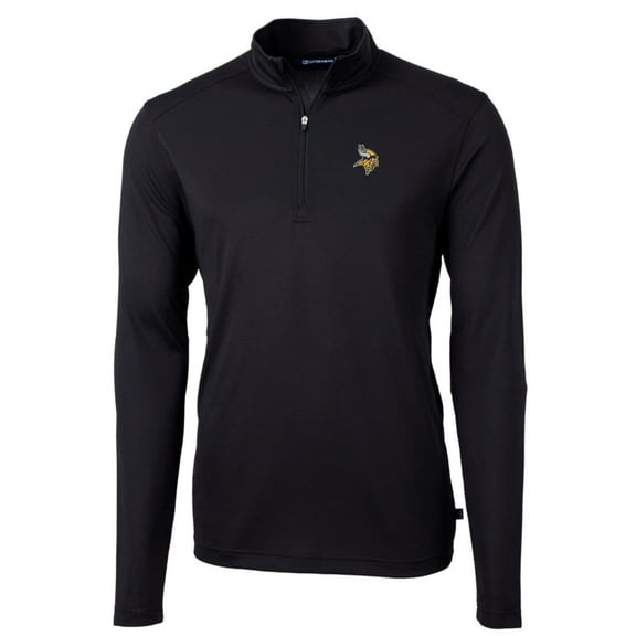 Men's Cutter & Buck Black Minnesota Vikings Big & Tall Virtue Eco Pique Quarter-Zip Pullover Jacket