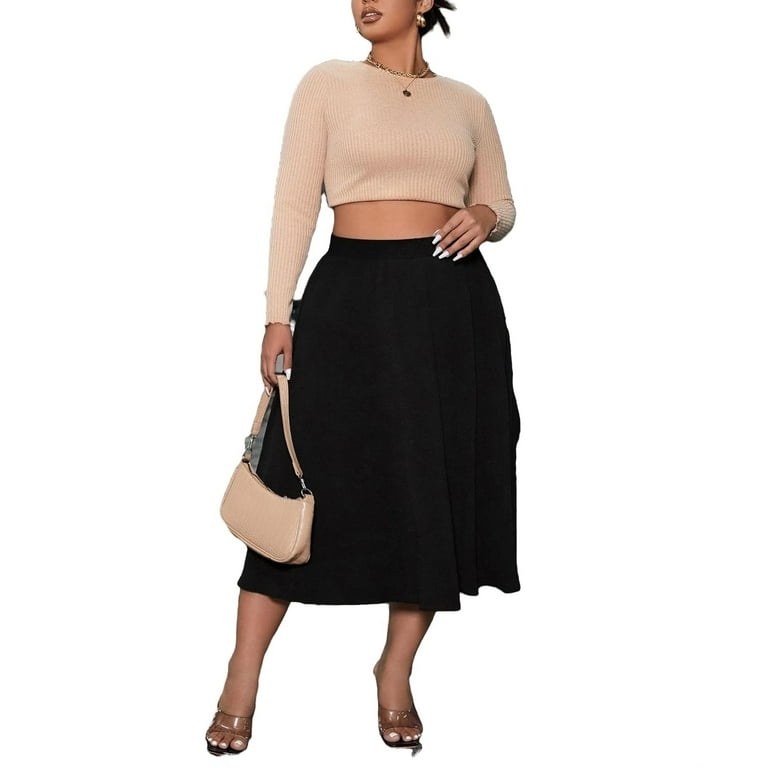Plus size black flare skirt deals