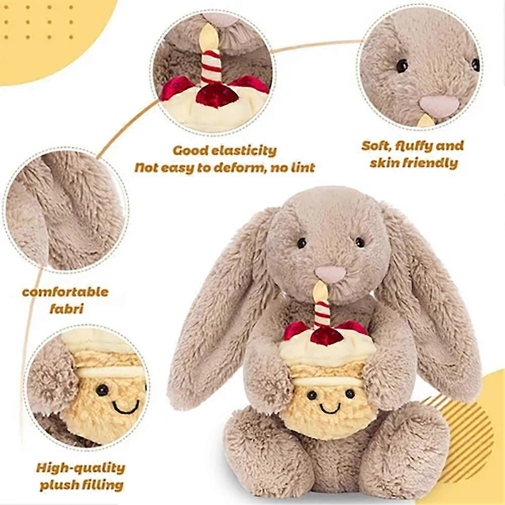 Birthday Cake Bunny Plush, Bashful Beige Bunny Soft Stuffed Animal