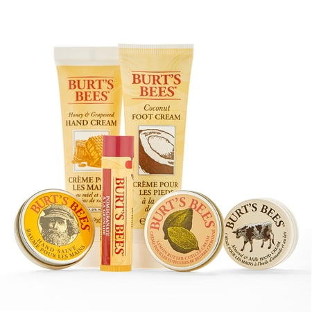 Burt's Bees Tips and Toes Kit Everyday Set, 6 Travel Size Products - 2 Hand Creams, Foot Cream, Cuticle Cream, Hand Salve and Lip Balm