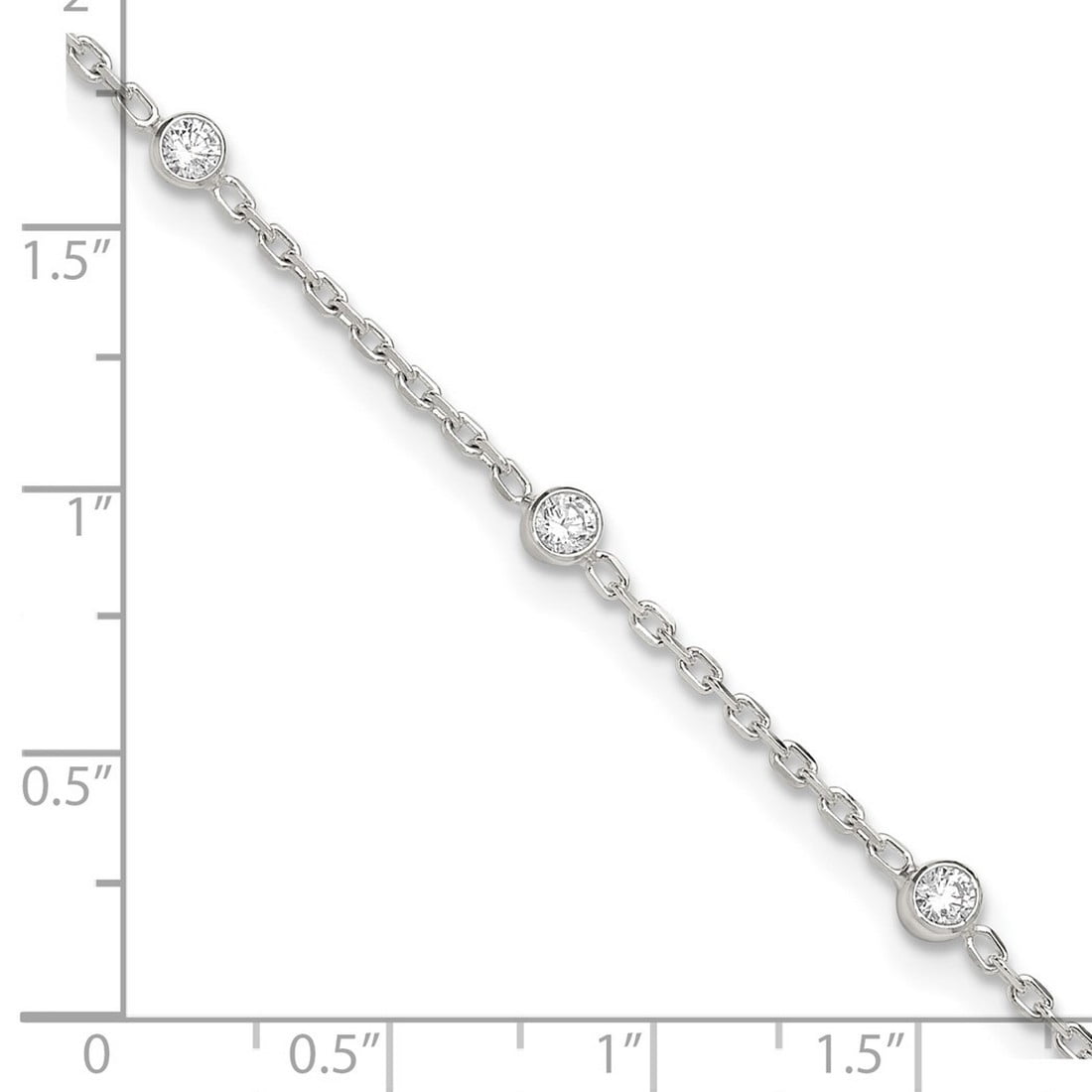 3.7mm 925 Sterling Silver Rhodium Plated Polished With CZ Plus 1in Extension Anklet 10 Inch Anklet for Women