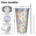 thumbnail image 4 of 16oz Tumblers Math Equations Colorful Pi Symbols White Pattern Stainless Steel Vacuum Insulated Double Wall Travel Tumbler Cups Mug with Lid and Straw,Cleaning Brush for Coffee,Tea, 4 of 4