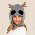 thumbnail image 2 of Winter Warm Knit Cap, Christmas Beanies Hat w/Elk Horns for Girl Women,Cute Ear Cap for Festivals, 2 of 5