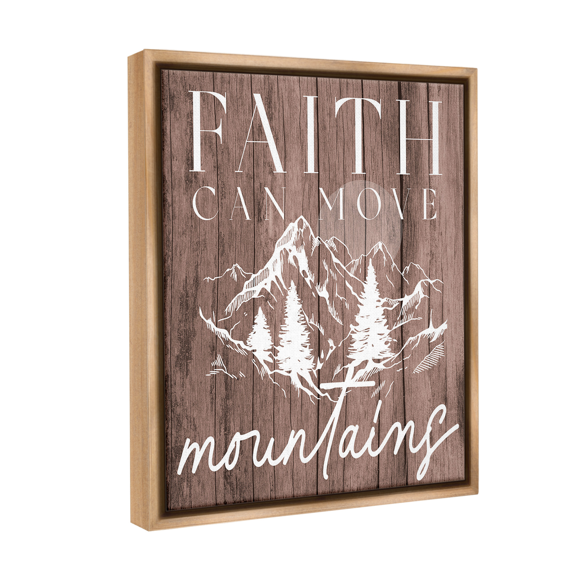Stupell Industries Faith Can Move Mountains Landscape Painting Brown Floater Framed Canvas Art Print Wall Art, 25 x 31