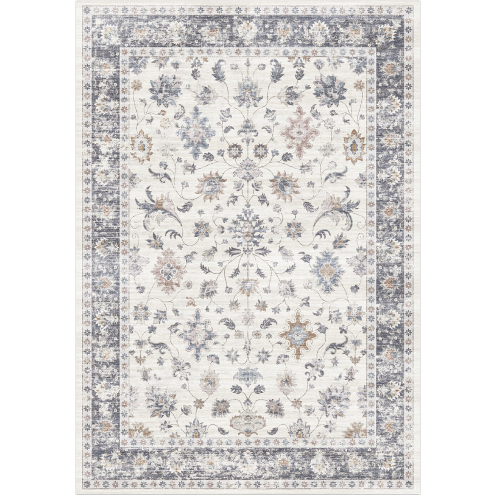 BERTHMEER 6'x9' Area Rugs for Living Room Bedroom Dining Room Farmhouse Oriental Vintage Floral Machine Washable Non-slip Rugs Carpets,Blue White