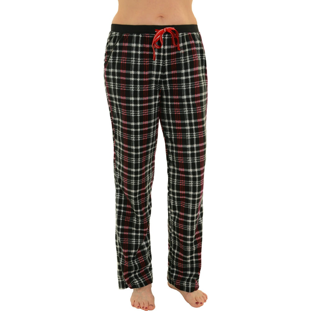 Int Intimate - Womens Plaid Pajama Pants Drawstring Soft Microfleece ...
