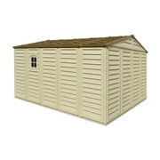 DuraMax 10.5ft x 13ft Woodbridge Plus Plastic Vinyl Outdoor Shed w/ Foundation Kit & Window