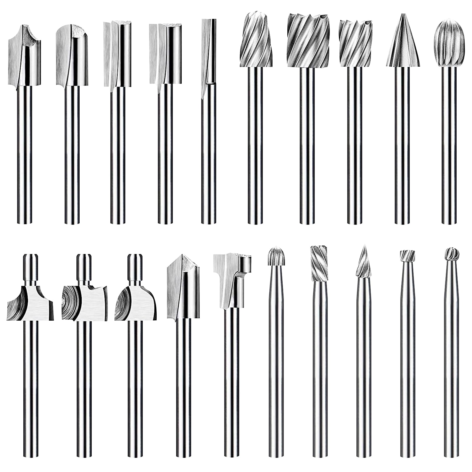 TSV 20pcs Wood Router Bits, Drill Bits Rotary Grinder Grinding, HSS Router Carbide Engraving Bits & Tungsten Carbide Burr Set Fit for Dremel Rotary Tools, Craftsman, Chicago - Walmart.com