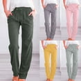 thumbnail image 1 of Sentmoon Womens Linen Pants Solid Color Drawstring Elastic Waist Spring Pants Oversized Relaxed Fit Button Straight Leg Summer Clothes with Pocket for Summer and Hot Weather, 1 of 6