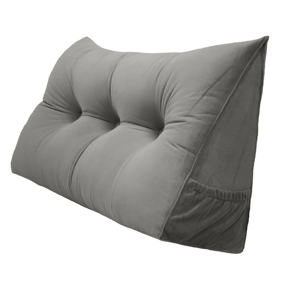 PEACHWELL Triangular Reading Bed Rest Pillow Large Bolster Cushion Headboard Backrest Wedge Pillow with Removable Cover and Two Large Side Pockets Grey Twin 39 inches