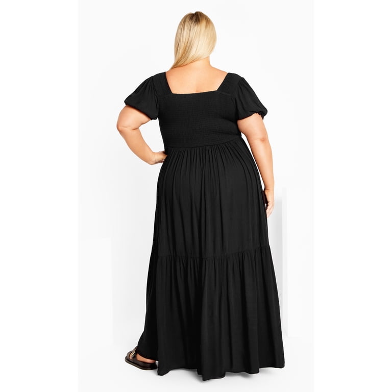 Avenue Women's Plus Size Sophia Shirred Bodice Maxi Dress - Black - 20