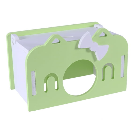 Wooden Hamster House Nest Hut Board House Exercise Game Toy Small Animal Playground Toy for Mouse Chinchilla Rat Gerbil (Green, Happy Sleeping Room, Large Size)