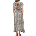 thumbnail image 3 of Vestido largo casual de mujer con volantes en las mangas, escote en V, estilo bohemio, fluido, con cintura elástica fruncida, talla XL, multicolor, 3 of 6