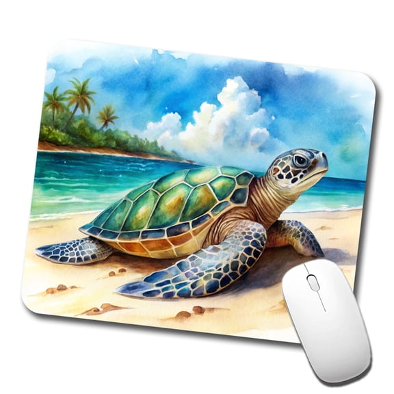 Sea Turtle Beach Watercolor Design Mouse Pad Low Profile Gaming Mat