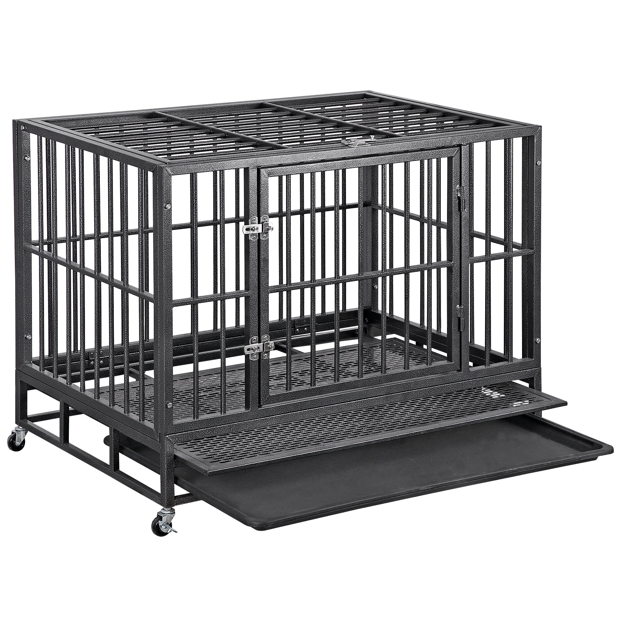 SuperDeal Heavy Duty Pet Dog Cage Strong Metal Crate Kennel Playpen with Wheels and Tray