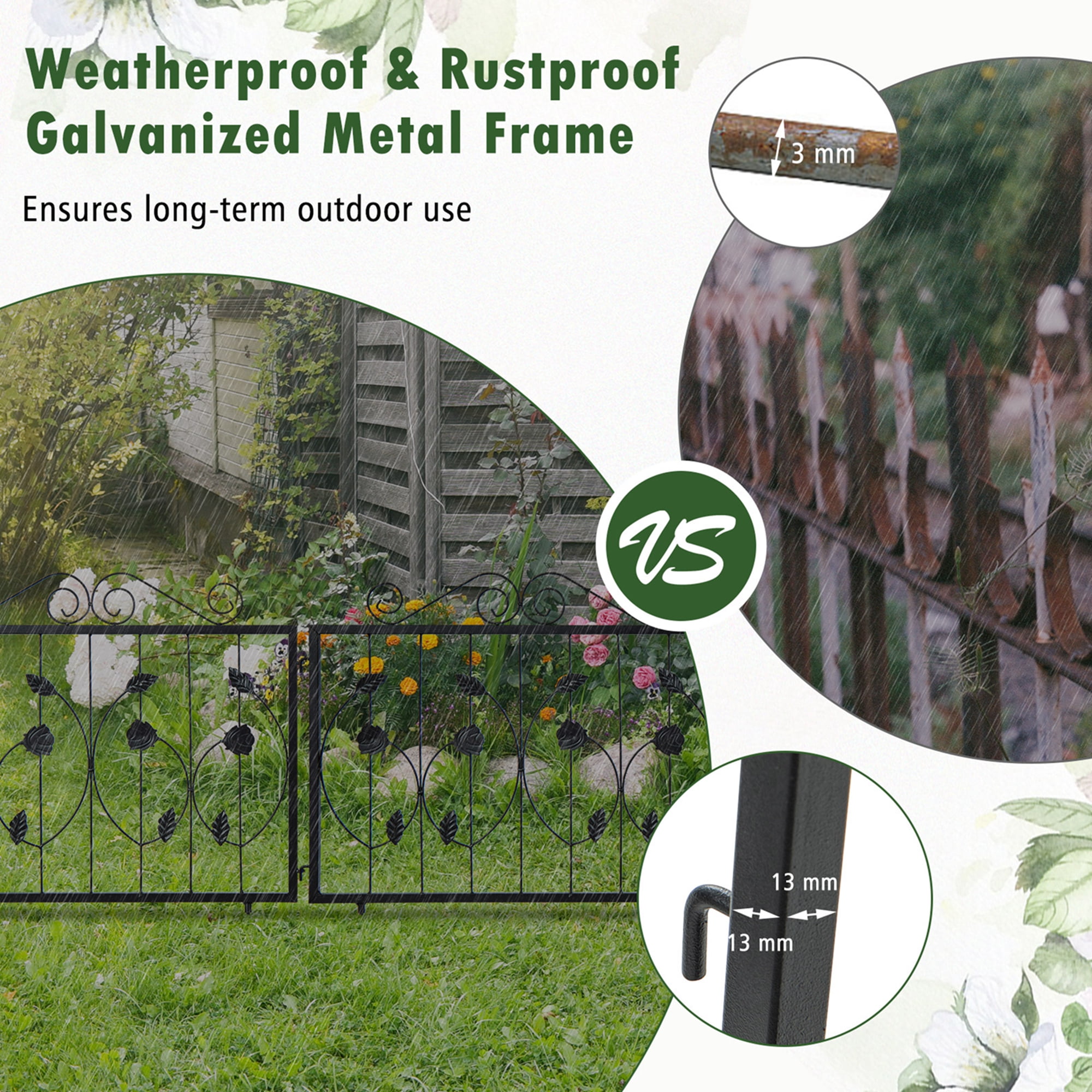 Costway Decorative Garden Fence with 8 Panels Outdoor Animal Barrier Landscape Border