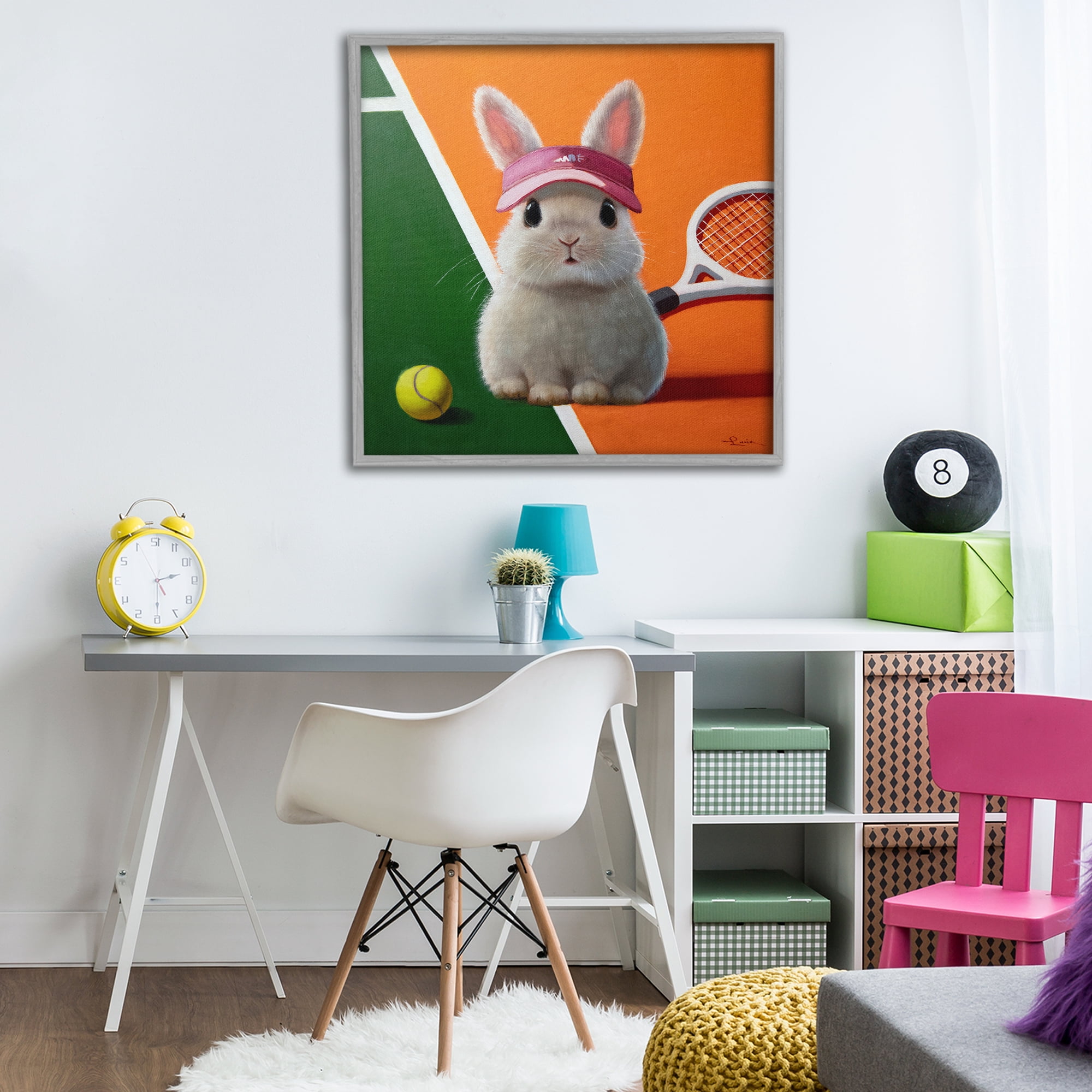 Stupell Industries Match Ready Tennis Bunny Gray Framed Giclee Art, design by Lucia Heffernan