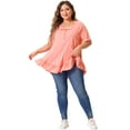 thumbnail image 3 of DARING DIVA Women's Plus V Neck Button Up Ruffled Hem Blouse Tops 1X Pink, 3 of 6
