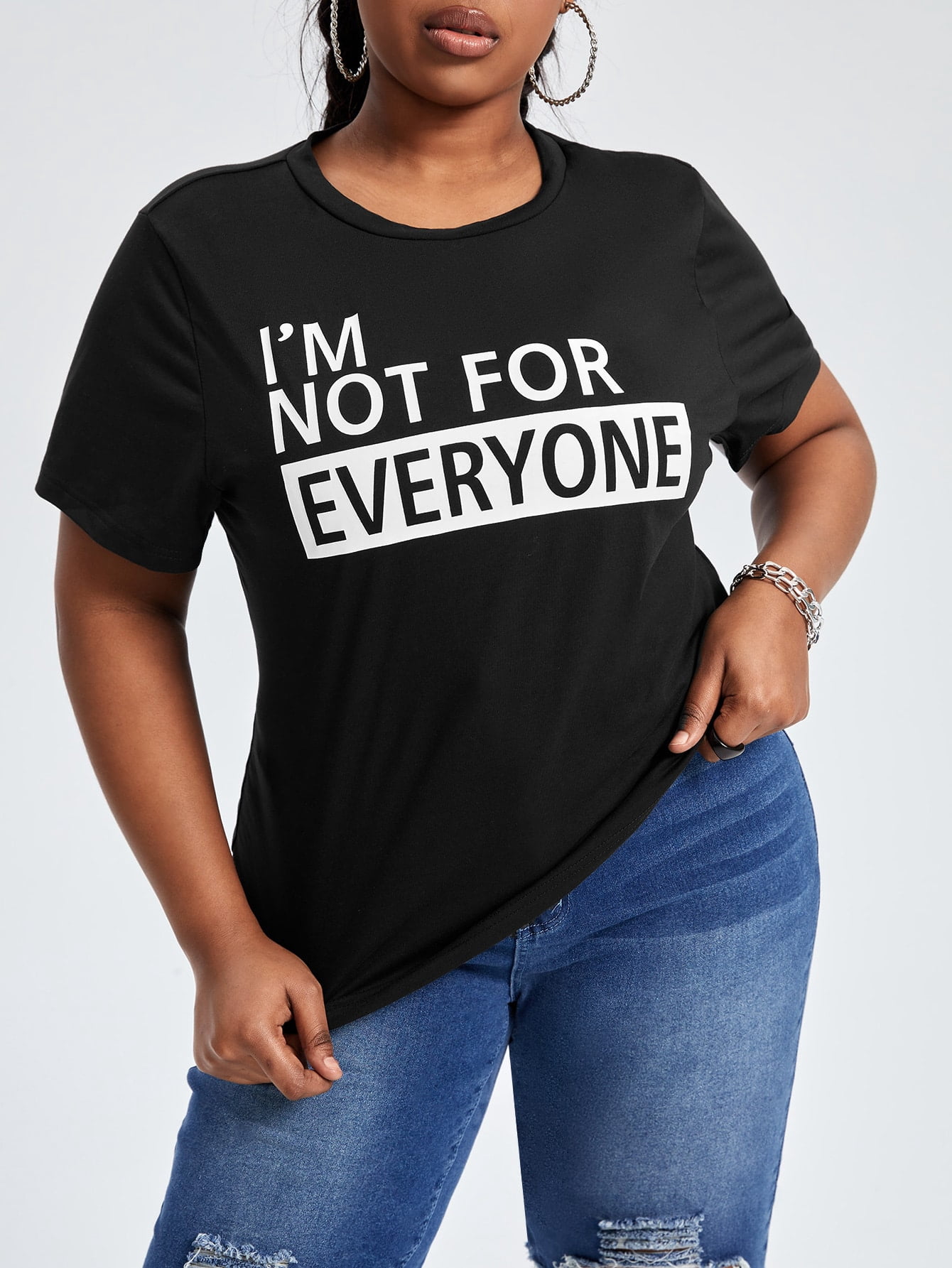 Plus Size Slogan Graphic Tee N221003Z 